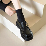 九寸阳光英伦风小皮鞋单鞋复古圆头一脚蹬女鞋2025新款黑色通勤乐福鞋 双扣乐福鞋黑色哑光 38