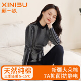 新一步（XINYIBU）纯棉秋衣秋裤女士秋冬抗菌抗静电圆领条纹薄款打底衫保暖内衣套装 34760羽墨条 3XL