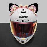 GSB361头盔摩托车头盔全盔冬季机车骑行男士女全覆式361gt安全帽四季 小尾翼 珍珠白+绸缎猫耳透明镜 L（55-56cm）