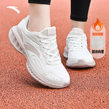 安踏运动鞋女鞋秋冬新款防水皮面跑步鞋休闲鞋百搭轻便软底减震小白鞋 【加绒保暖棉鞋】象牙白/灰-10 37.5 (235mm)