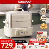 大宇（DAEWOO）【0塑料0涂层】全不锈钢电蒸锅双层家用快蒸汽锅预约蒸煮炖食品级18升多功能早餐海鲜S30 18L 【陶瓷鱼盘套装】(锅+蒸鱼盘）