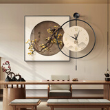 好久不见新中式梅花餐厅装饰画钟表餐桌挂钟背景墙面挂画客厅现代大气壁画