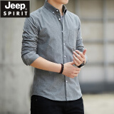 JeepSPIRIT吉普（JEEP）长袖衬衫男休闲牛津纺春秋季新款中青年商务时 灰色 XL
