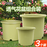 爱丽思花盆套装塑料圆形树脂多肉花盆种花种菜盆 浅绿色3个装