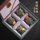 BOSSY故宫风文创招财石狮子一对好事发生创意茶宠摆件工艺品摆件伴手礼 前程似锦【彩金】+底座+礼盒