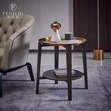 菲尼其  意式轻奢边几小户型迷你现代小桌子小茶几圆桌休闲角几家具 拉丝黄铜不锈钢面 意式轻奢边几