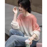 德玛纳【丁达尔穿搭】秋冬艺术感渐变含绵羊毛线衫慵懒藏肉针织衫女上衣