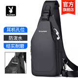 花花公子（PLAYBOY）单肩斜挎包男士包大容量多功能胸包休闲背包便携旅游手机包黑色