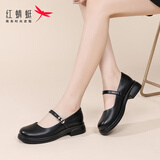 红蜻蜓玛丽珍单鞋女士洛丽塔牛皮小皮鞋女浅口JK女鞋子WTB152691黑色39