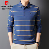 皮尔卡丹（pierre cardin）高端长袖t恤男士春秋季条纹撞色polo衫上衣中青年薄款翻领打底衫