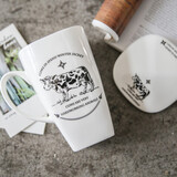 后海700ML中古风骨瓷大容量方杯子带盖陶瓷杯马克杯简约办公室喝水杯 zakka高方杯-加州奶牛