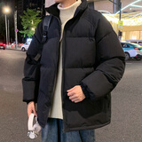 主意范（ZHUYIFAN）羊羔毛羽绒棉服男女学生加厚加绒立领面包服棉衣宽松大码情侣外套 HM24549黑色 XL 125-145斤