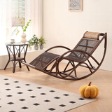 畔叙豆真藤藤椅休闲摇摇椅摇椅老人躺椅大人实木逍遥睡椅家用懒人藤编 柚黑色+茶几