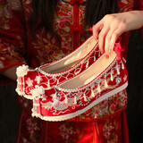 秀禾缘【现货速发】新款秀禾服婚鞋中式女古风红色绣花鞋汉服新娘结 【秀禾容颜】低跟3.5cm 37 偏小拍大一码