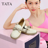 他她（TATA）通勤百搭乐福鞋2024春季新款方跟小皮鞋女单鞋WCPA1AA3 米白 38