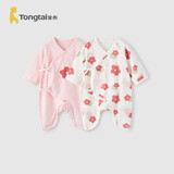 童泰（TONGTAI）婴儿连体衣夏纯棉衣服初生宝宝蝴蝶哈衣爬服提花粉色52cm