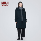 无印良品（MUJI）女式羊毛混牛角扣大衣长款连帽毛呢呢子外套秋冬季外衣女装 深藏青色3A M (160/84A)