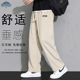 顶峰保罗（Dingfengbaoluo）休闲裤男春季潮流宽松直筒灯芯绒运动百搭卫长裤子2325杏色XL