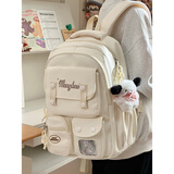 丛林鸟学院风可爱大容量书包女小学生高颜值双肩包初中女生高中学生背包 白色【红围巾小狗+1个星星徽章】