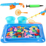 爸爸妈妈钓鱼玩具钓鱼池件套儿童玩具捞鱼玩具带磁性男孩女孩玩具可装水钓鱼台带充气床收纳筐