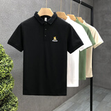 港蒂湾小熊刺绣翻领短袖Polo衫男士半袖潮牌薄款短袖男翻领短袖白色Polo 黑色 XL -120-135斤左右