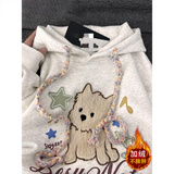 灿图韩系慵懒风连帽卫衣女装秋冬季加绒运动外套小个子宽松休闲上衣服 浅灰色【加绒款】 XL