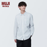 无印良品（MUJI）男式 水洗 平纹 长袖衬衫 男士衬衣外套 AC1WPC4S 白色条纹 XL(180/104A)