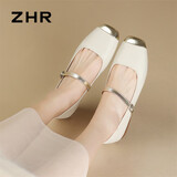 ZHR女鞋复古真牛皮平底单鞋女优雅浅口玛丽珍鞋子女 AH399 米金 36