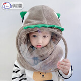 卡度熊（KADUXIONG） 婴儿帽子冬款防护面罩儿童防护帽男女童透气宝宝挡风一体套头帽 小恐龙-咖色 18个月-7岁（头围47-57cm)