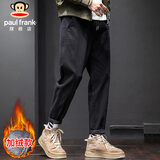 大嘴猴（paul frank）休闲裤男秋季小脚裤子男士工装裤纯色修身男裤 黑色加绒 L