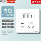 国际电工双USB插座面板20W快充墙壁无需充电头Type-c家用五孔插座快充面板 五孔20W快充USB+type-c【白色】