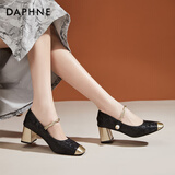 达芙妮粗跟单鞋女国潮风中式气质伴娘高跟鞋配裙子玛丽珍鞋 黑色 38 