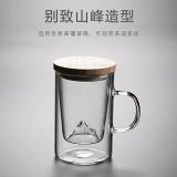 美杜（Meidu） 玻璃茶水分离杯过滤花茶杯耐热玻璃三件套水杯子泡茶杯办公室 观山茶杯竹盖【500ml】白把 500ml