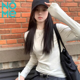 NOMe长袖t恤女早秋新款修身螺纹内搭打底衫韩式正肩上衣 麻灰色 L 