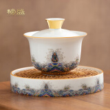 榜盛珐琅彩绘盖碗大号三才茶碗陶瓷茶托品茗杯茶盏茶杯茶壶功夫茶具 珐琅彩皇家御品天地盖碗+壶承