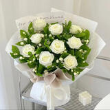 维尔斯全国鲜花同城配送满天星玫瑰碎冰蓝花束生日鲜花小时达礼物 【芳香四溢】11朵白玫瑰+茉莉花 今日达|次日达|其他时间联系客服