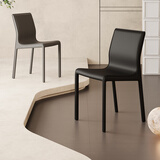 真缘意式轻奢餐椅家用马鞍皮餐桌椅子高级感餐厅椅吃饭酒店靠背凳子 纯黑色