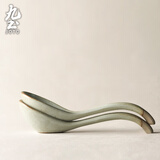 九土日式手工陶瓷汤匙吃饭勺子粗陶勺粗陶餐具小汤勺复古家用创意 两个装