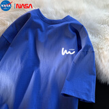 NASA MARVEL短袖T恤男2024夏季新款重磅纯棉宽松短袖T恤ins潮流上衣 克莱因蓝色 XL