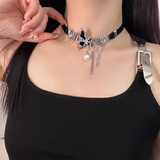 靓做小众ins暗黑风黑色蝴蝶项链朋克choker甜酷辣妹项颈链锁骨链铃铛 黑色蝴蝶项链1条