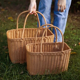 皓梵洁竹篮菜篮子果篮手提鸡蛋篮子藤编野餐篮编织篮小竹筐水果篮编织筐 36*21*19cm 仿藤手提篮【长方形】