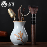 龙寅茶道六君子套装黑檀木茶针茶匙杯叉茶艺功夫茶具泡茶工具 汝窑浮雕六君子