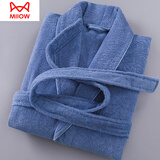 猫人（MiiOW）浴袍纯棉毛巾料女男长款春秋冬浴衣吸水酒店情侣加厚全棉连体睡袍 蓝色-毛巾料【四季款】 L(适合160斤以下衣长120