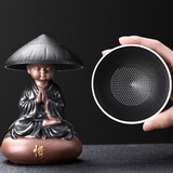 尚言坊茶宠摆件小和尚茶漏茶滤家用茶叶过滤网滤茶器全瓷过滤创意陶瓷