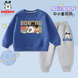 巴布豆宝宝衣服儿童套装春秋新款男童可爱休闲亲肤卫衣两件套中小童薄款 海军蓝 方框巴布+灰 小狗招牌X 100