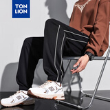 唐狮休闲裤男秋季新款衣多穿学院风运动条纹字母长裤束脚裤子男士 黑色/无绒款 M