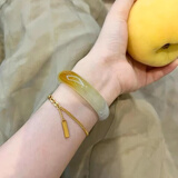 翡翠手镯黄翡翠手镯玉手镯冰种平安镯贵妃镯老坑翡翠鸡油黄送人礼 57号