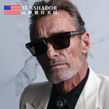 SUNSHADOR美式复古板材偏光太阳镜方形男潮防晒开车驾驶UV400防强光墨镜 黑色框黑色偏光镜片