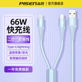 品胜二合一数据线66W快充usb一拖二充电线器适用苹果17/16华为pura80安卓手机6A车载typec一分二双头14 USB二合一【66W快充】蓝色1.2米|铝壳