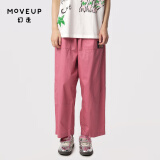 幻走（MOVEUP）2024夏季新款.FUN系列猫咪织唛设计师纯棉休闲直筒裤女 灰粉 L